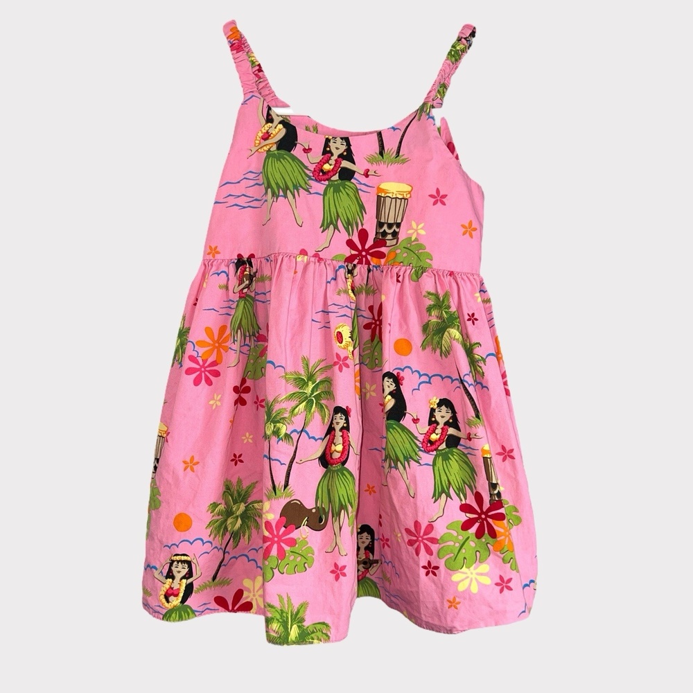 Pacific Legend Kids Hawaiian Hula Dress Pink Island Print Girls 5/6‎ Made In USA
